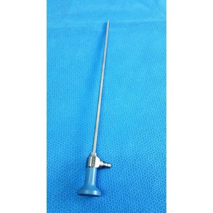 Silver surgical ideal eyes 5mm autoclavable endoscope with blue handle and metallic joints by Stryker