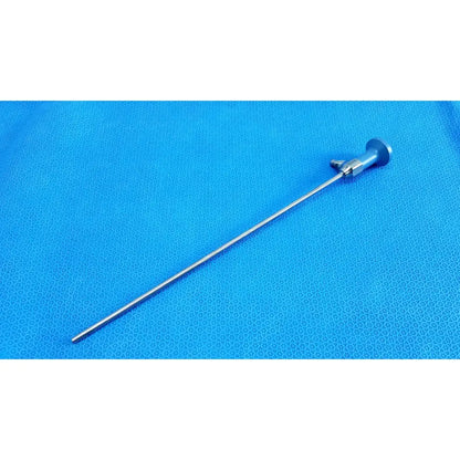 Silver surgical endoscope with blue-handled control knob and metallic shaft ideal eyes 5mm autoclavable model