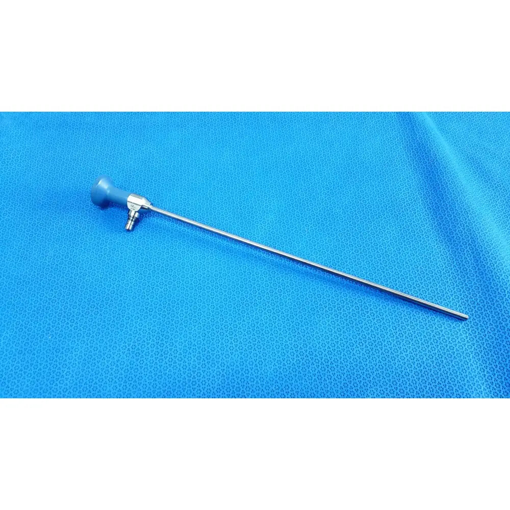 Silver surgical endoscope with blue ergonomic handle and metallic joints from stryker ideal eyes 5mm autoclavable series
