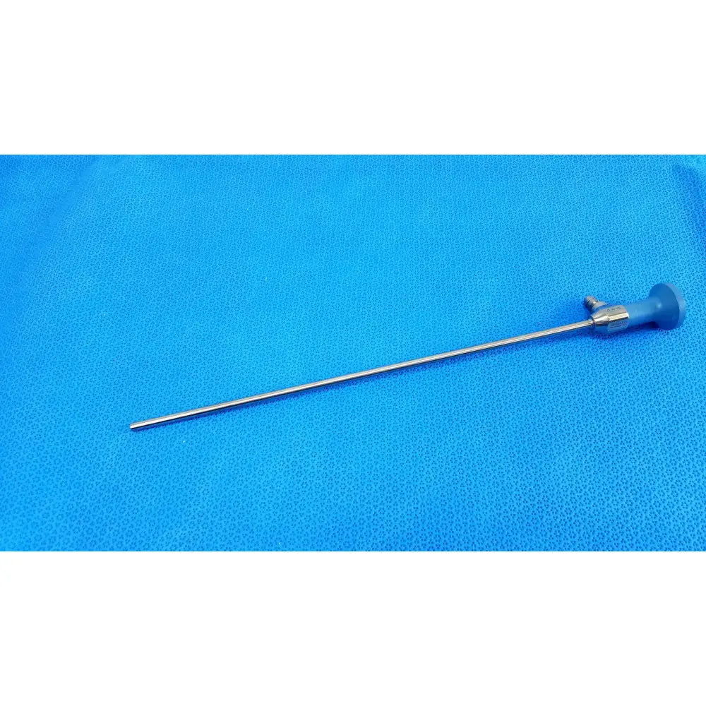 Silver surgical ideal eyes 5mm endoscope with blue ergonomic handle and metallic shaft by Stryker