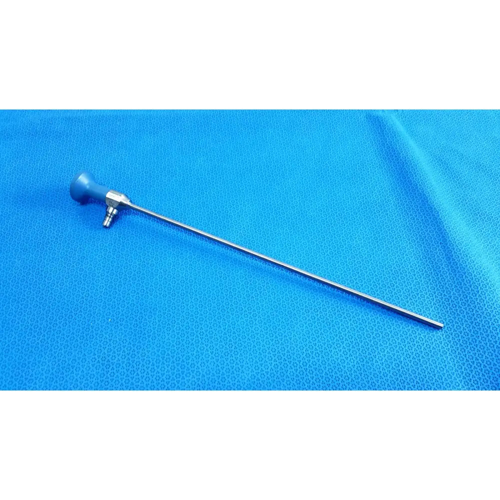 Blue-handled stryker ideal eyes 5mm 0 degree autoclavable endoscope with a long slender metallic shaft