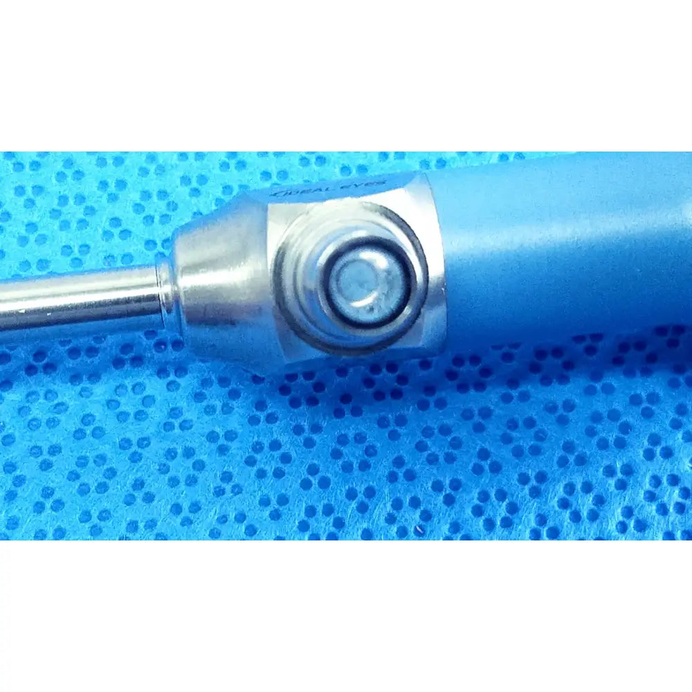 Blue cylindrical ideal eyes 5mm autoclavable endoscope with metallic silver head and engraved text by stryker