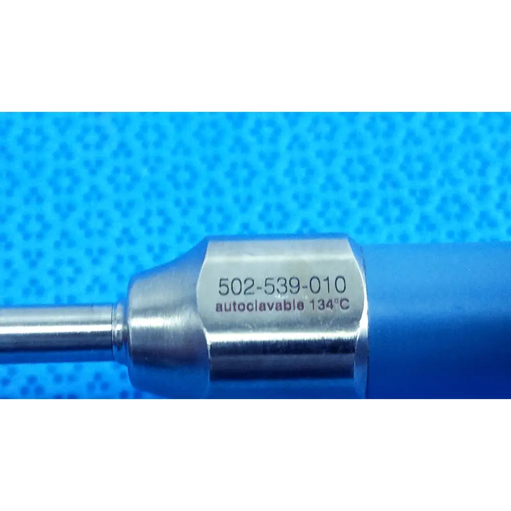 Silver metallic ideal eyes 5mm autoclavable endoscope with blue handle and engraved serial number 502-539-010