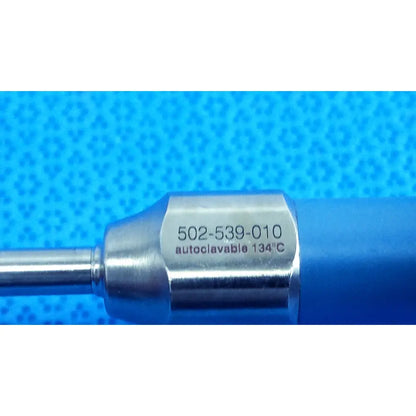 Silver metallic ideal eyes 5mm autoclavable endoscope with blue handle and engraved serial number 502-539-010