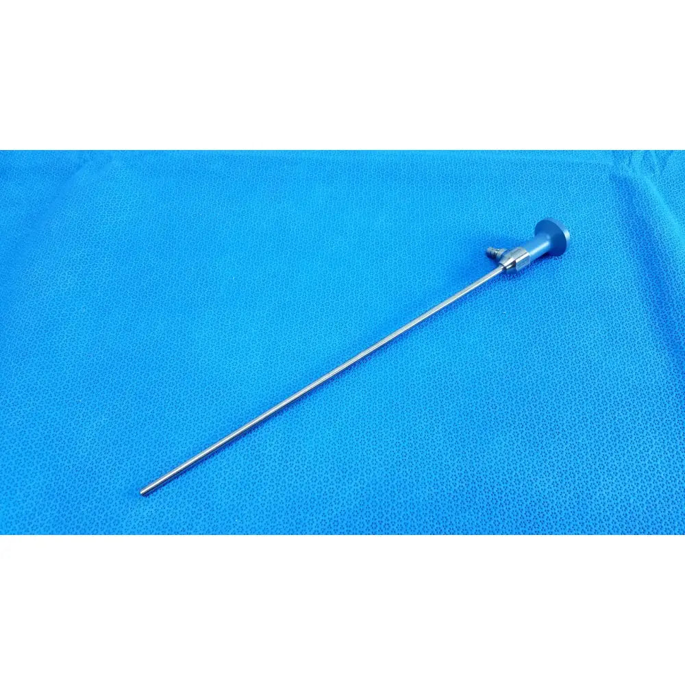 Silver surgical endoscope with slender metallic shaft and blue handle for stryker ideal eyes 5mm autoclavable use