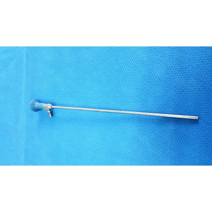 Silver ideal eyes 5mm autoclavable endoscope with blue-handled control knob and metallic shaft by Stryker
