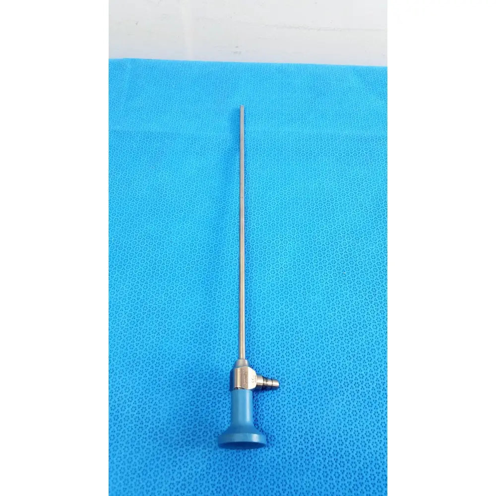 Silver surgical endoscope with blue plastic handle and metallic joints ideal eyes 5mm autoclavable by Stryker