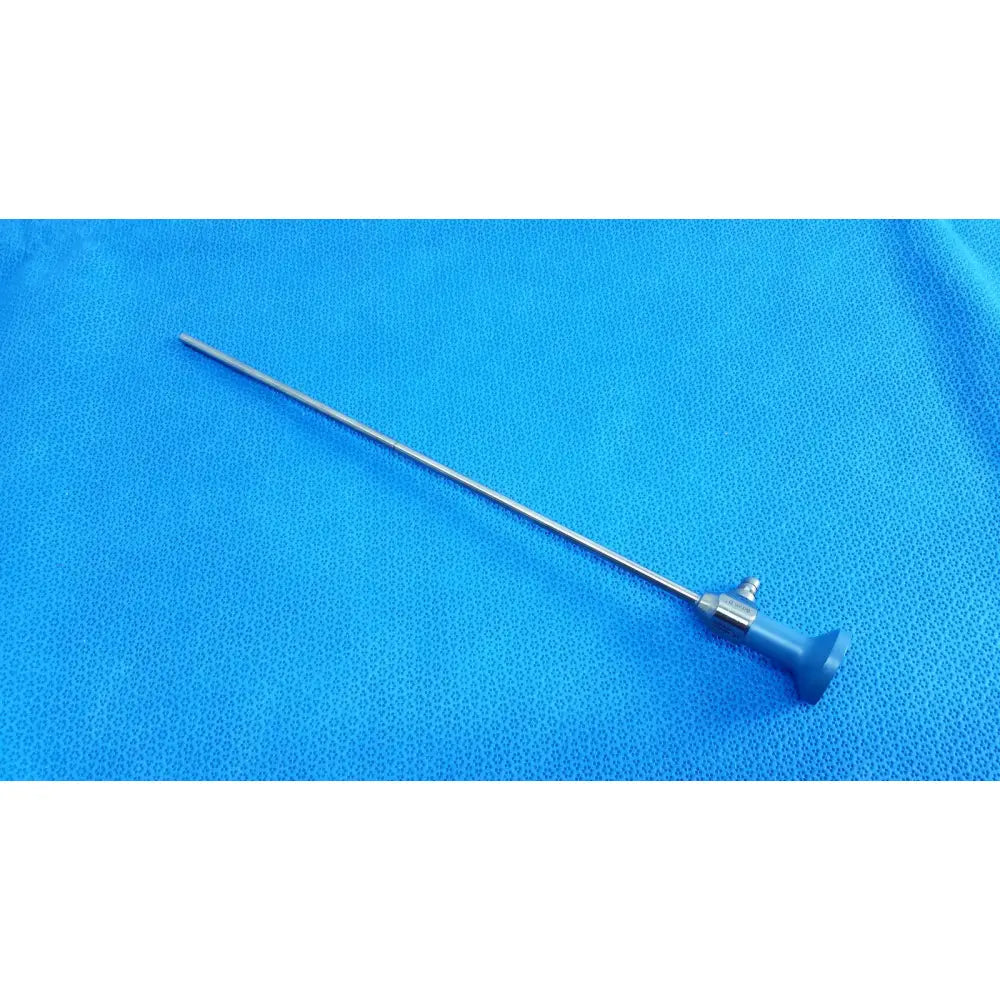 Silver surgical endoscope with a blue ergonomic handle from stryker ideal eyes 5mm autoclavable model 502-539-010