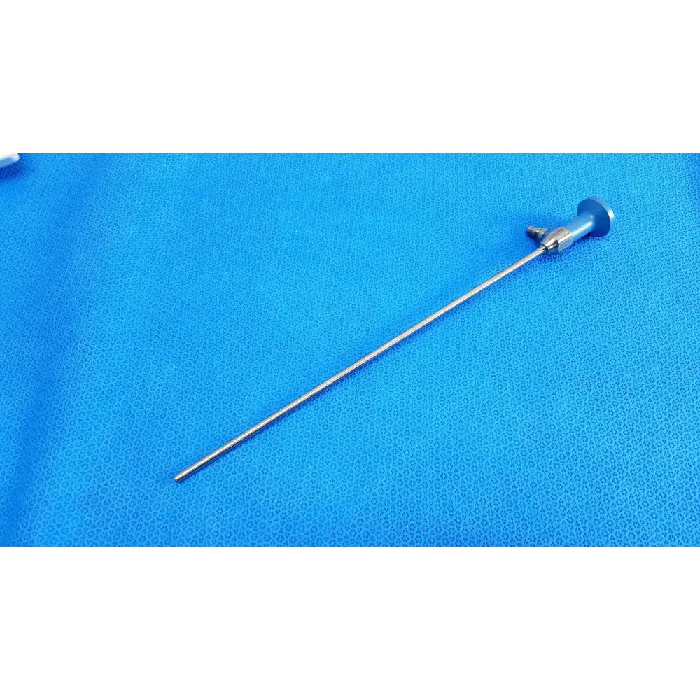 Silver ideal eyes 5mm surgical endoscope with slender metallic shaft and rounded handle for precision use