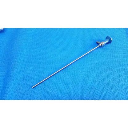 Silver ideal eyes 5mm surgical endoscope with slender metallic shaft and rounded handle for precision use