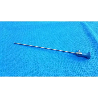 Silver surgical endoscope with blue handle and metallic joints stryker ideal eyes 5mm 0 degree autoclavable model