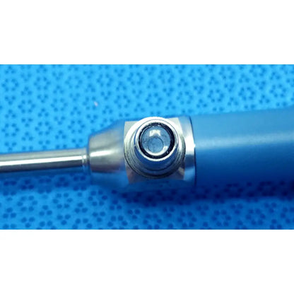 Blue-handled stryker ideal eyes 5mm autoclavable endoscope with metallic tip and circular opening for surgical use