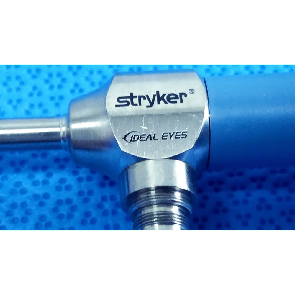 Stryker ideal eyes 5mm 0 degree surgical endoscope with metallic silver housing and blue ergonomic grip