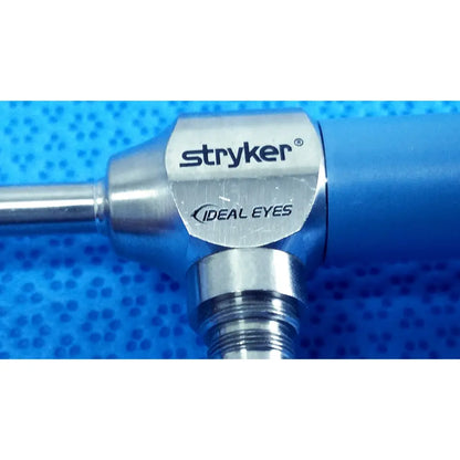 Stryker ideal eyes 5mm 0 degree surgical endoscope with metallic silver housing and blue ergonomic grip