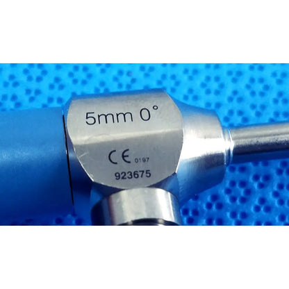 Silver metallic stryker ideal eyes 5mm 0° autoclavable endoscope with engraved markings and serial number 923675
