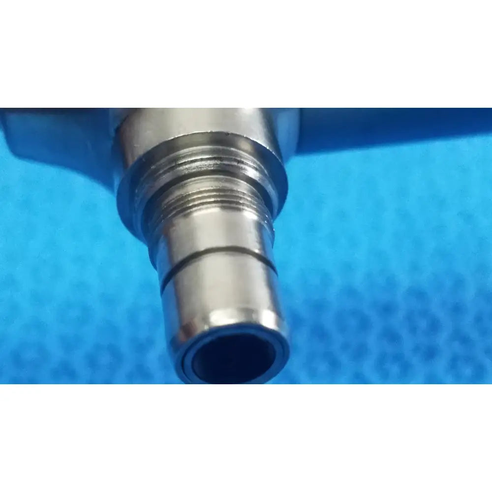 Silver metallic hose connector with threaded fittings and smooth cylindrical body for stryker ideal eyes 5mm endoscope