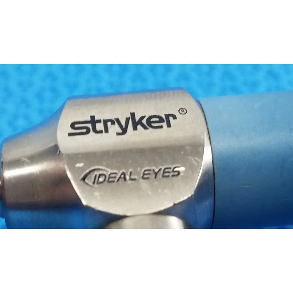 Stryker ideal eyes 5mm 30 degree endoscope with metallic silver head and blue handle for surgical use