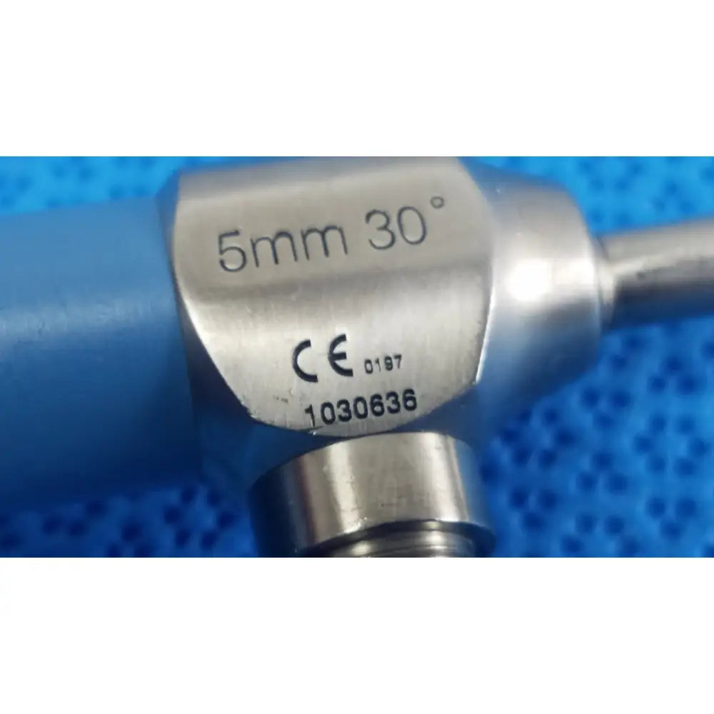 Stryker ideal eyes 5mm autoclavable endoscope with silver metallic shaft and blue-gray handle for surgical use