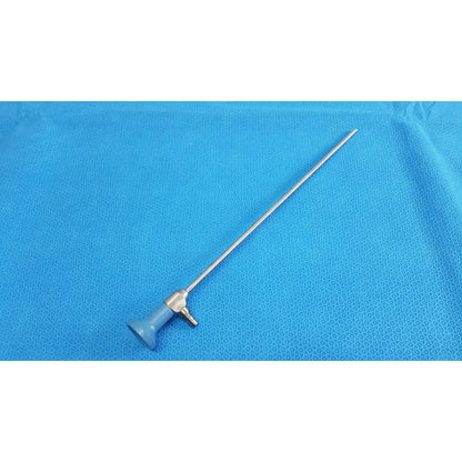 Silver surgical endoscope stryker ideal eyes 5mm with blue ergonomic handle and metallic joints for medical use