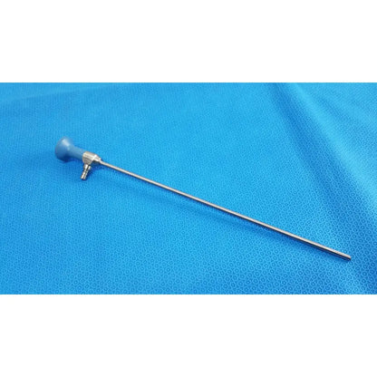 Silver surgical endoscope ideal eyes 5mm with blue ergonomic handle and metallic joints for precise medical use
