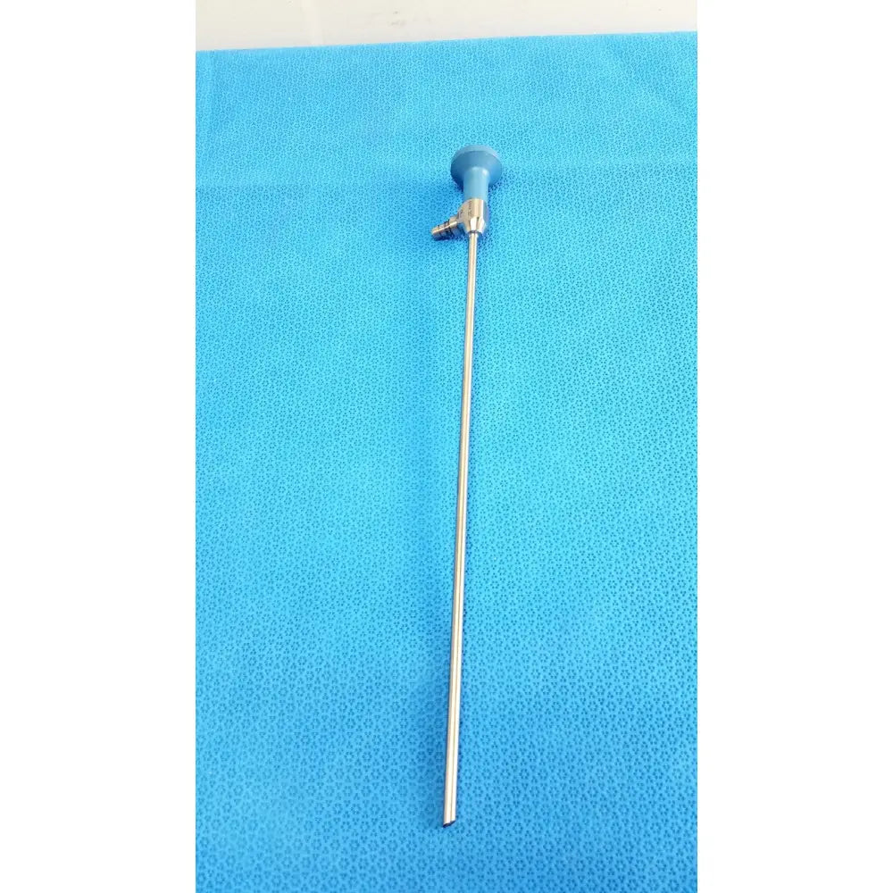 Blue-handled stryker ideal eyes 5mm 30° autoclavable endoscope with a long slender metallic shaft for surgical use