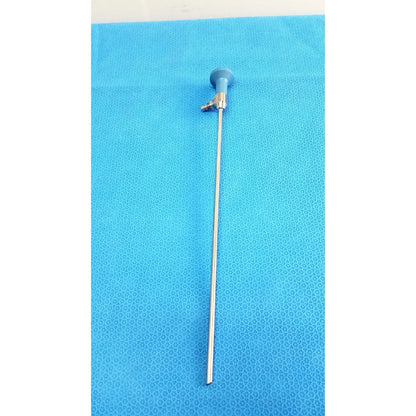 Blue-handled stryker ideal eyes 5mm 30° autoclavable endoscope with a long slender metallic shaft for surgical use