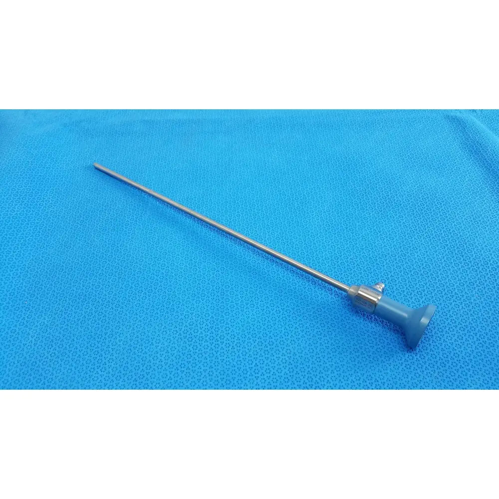 Silver ideal eyes 5mm autoclavable endoscope with long slender metallic shaft and blue textured plastic handle