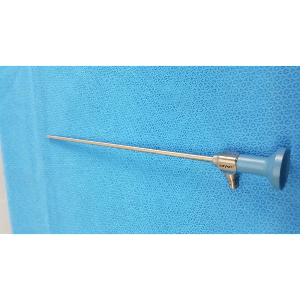 Stryker ideal eyes 5mm 30 degree autoclavable endoscope with metallic shaft and light blue flared handle