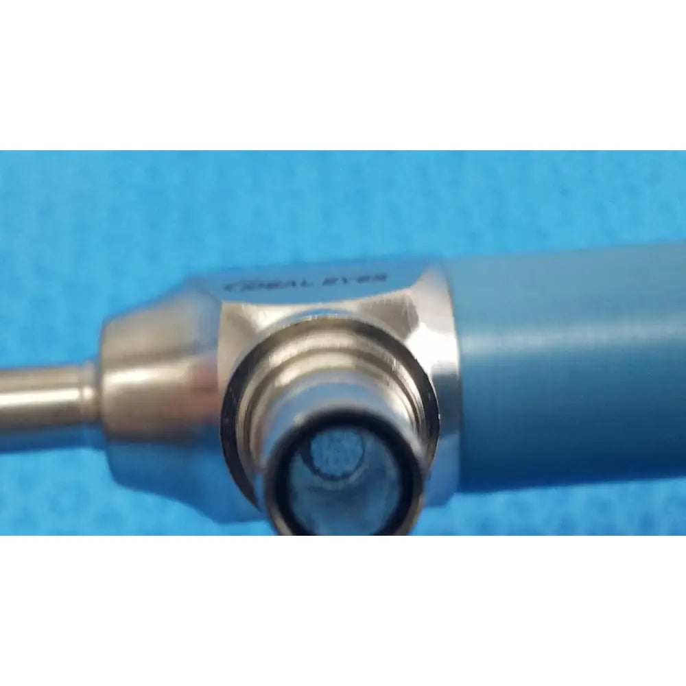 Blue cylindrical autoclavable medical endoscope with metallic connector and engraved text ideal eyes 5mm model