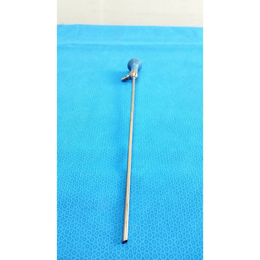 Stainless steel stryker ideal eyes 5mm 30° endoscope with blue-handled control knob and side port