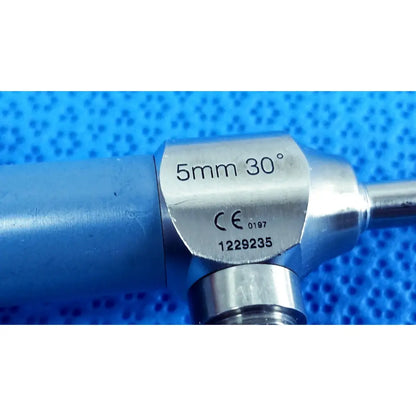 Silver metallic autoclavable stryker ideal eyes 5mm endoscope with blue handle and engraved specifications