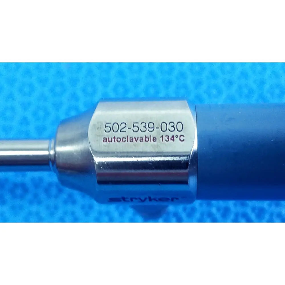 Silver and blue metallic ideal eyes 5mm autoclavable endoscope labeled 502-539-030 by stryker