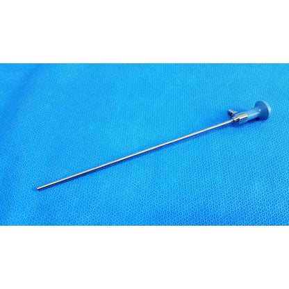 Silver ideal eyes 5mm surgical endoscope with a slender metallic shaft and gray-handled control knob by stryker
