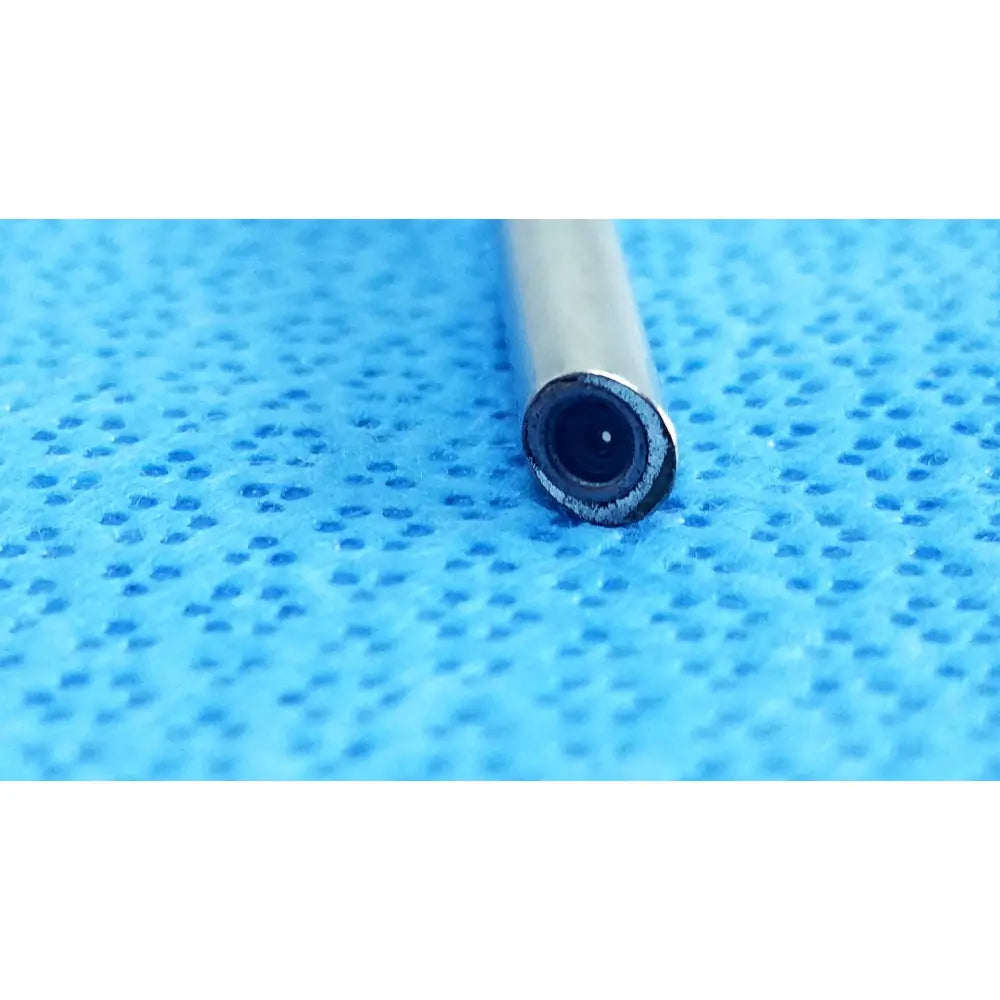 Silver-colored cylindrical ideal eyes 5mm autoclavable endoscope with dark circular opening for medical use