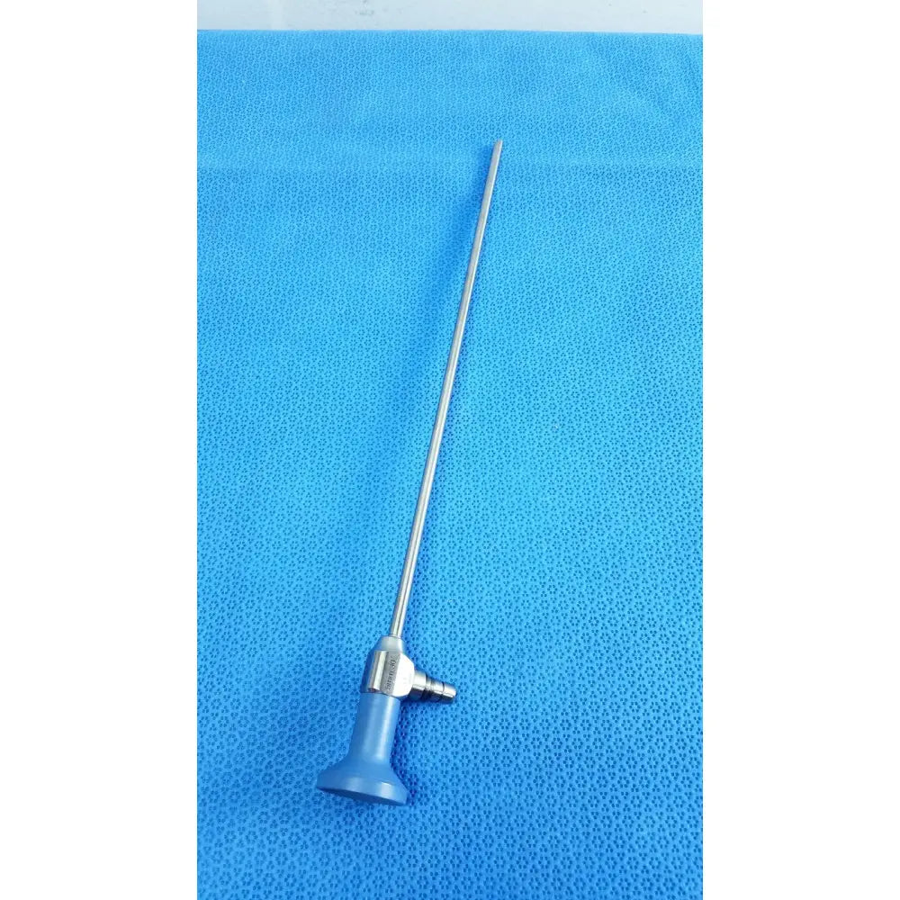 Silver surgical ideal eyes 5mm endoscope with blue handle and metallic joints for autoclavable use by Stryker