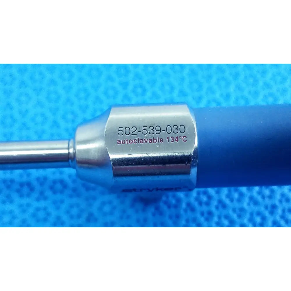 Silver metallic stryker ideal eyes 5mm autoclavable endoscope with blue handle marked 502-539-030 134°c