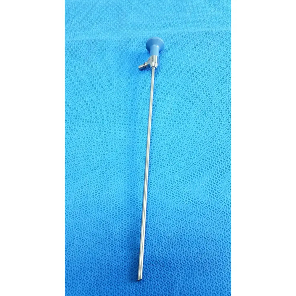 Silver surgical ideal eyes 5mm endoscope with blue ergonomic handle and metallic shaft for precise medical use