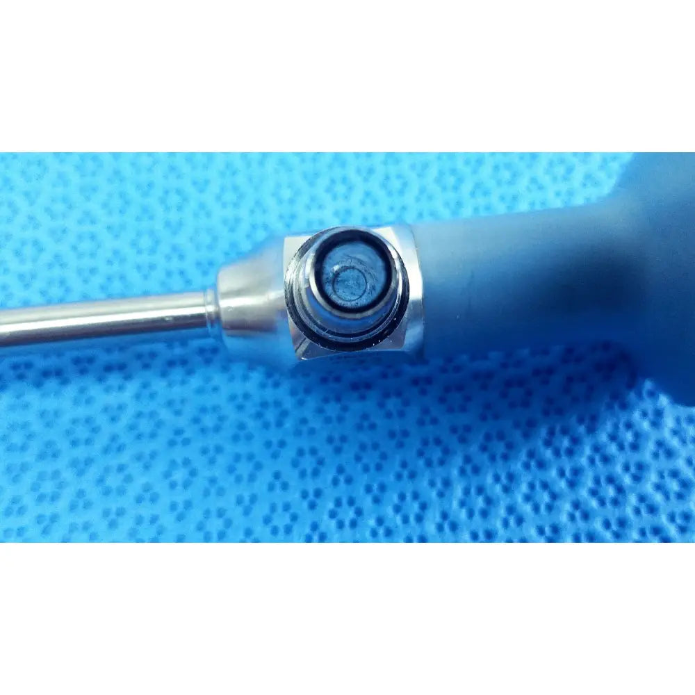 Silver surgical instrument with blue rubberized grip and metallic shaft for Stryker ideal eyes 5mm endoscope use