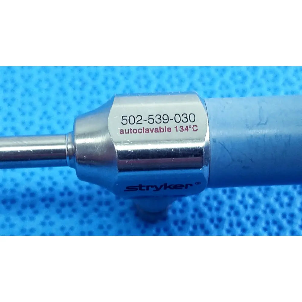 Silver metallic stryker ideal eyes 5mm 30 degree autoclavable endoscope with blue protective sleeve model 502-539-030