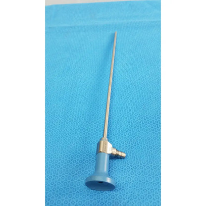Silver surgical endoscope with blue handle and metallic joints stryker ideal eyes 5mm 30° autoclavable model