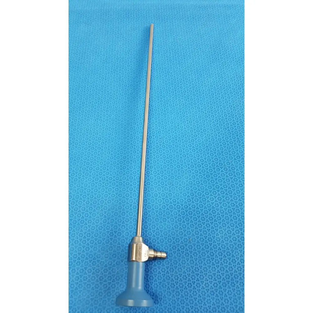 Silver surgical ideal eyes 5mm endoscope with blue handle and metallic joints for autoclavable use by stryker