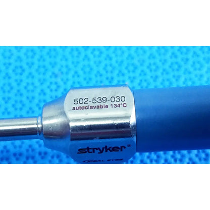 Blue-handled stryker ideal eyes 5mm 30 degree autoclavable endoscope with metallic shaft and engraved serial number