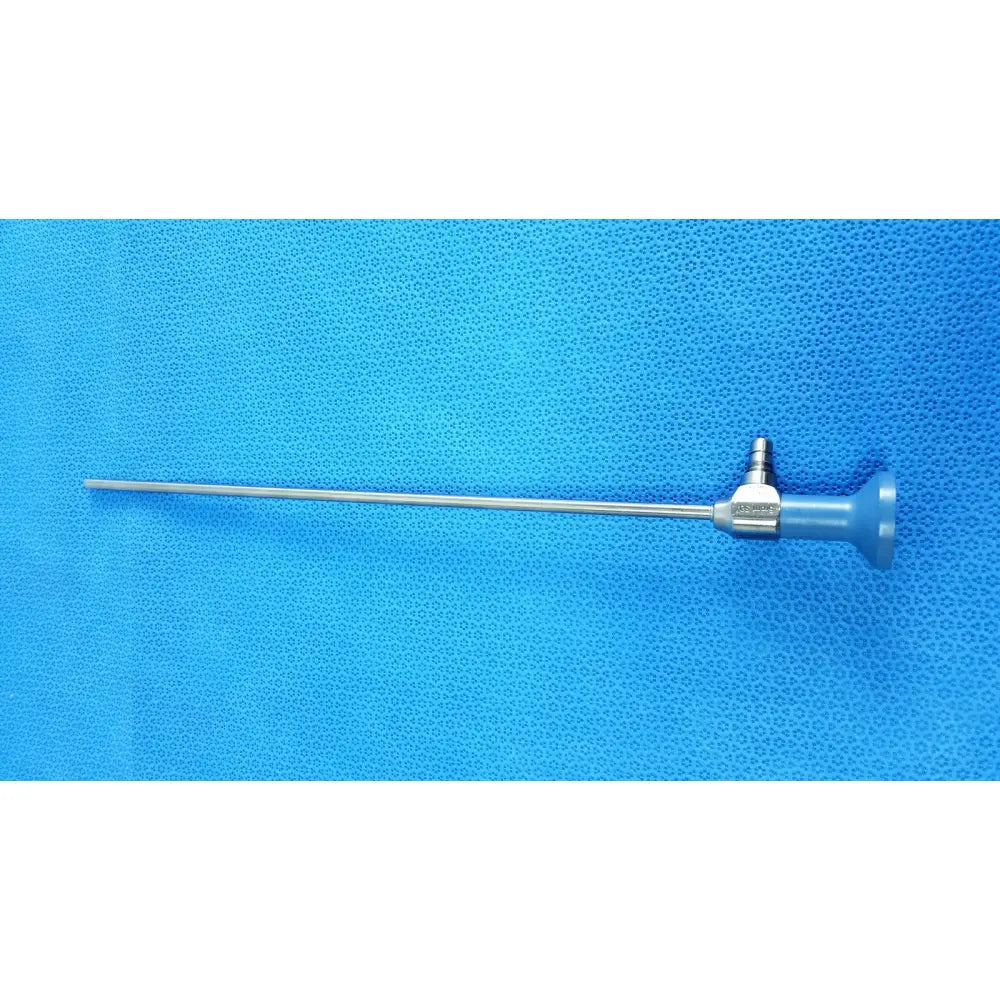 Silver surgical ideal eyes 5mm endoscope with blue ergonomic handle and metallic joints for medical use