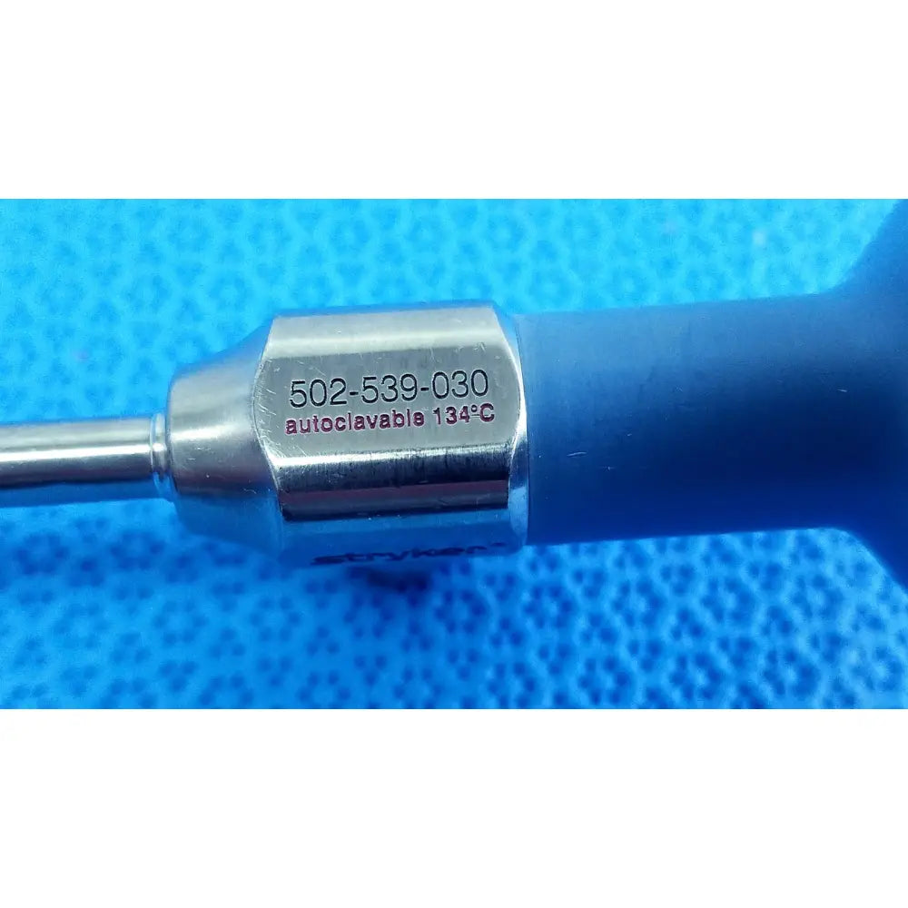 Silver ideal eyes 5mm surgical endoscope with blue ergonomic handle engraved model number 502-539-030