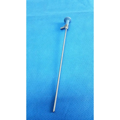 Silver surgical endoscope with blue gray handle and metallic shaft ideal eyes 5mm autoclavable by stryker