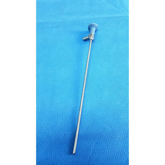 Silver surgical endoscope with blue gray handle and metallic shaft ideal eyes 5mm autoclavable by stryker