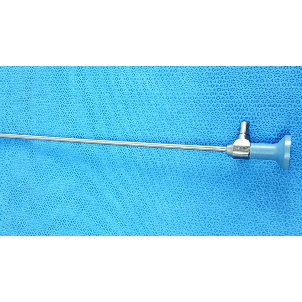 Silver surgical endoscope ideal eyes 5mm with metallic shaft and blue plastic handle for medical use