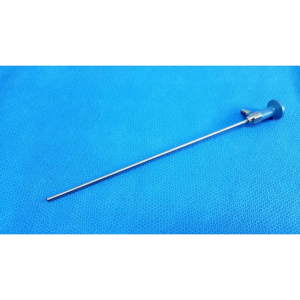 Silver metallic stryker ideal eyes 5mm 30° autoclavable surgical endoscope with cylindrical handle and adjustment knobs
