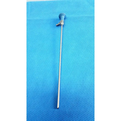 Silver surgical endoscope with blue plastic handle and metallic joints stryker ideal eyes 5mm autoclavable endoscope