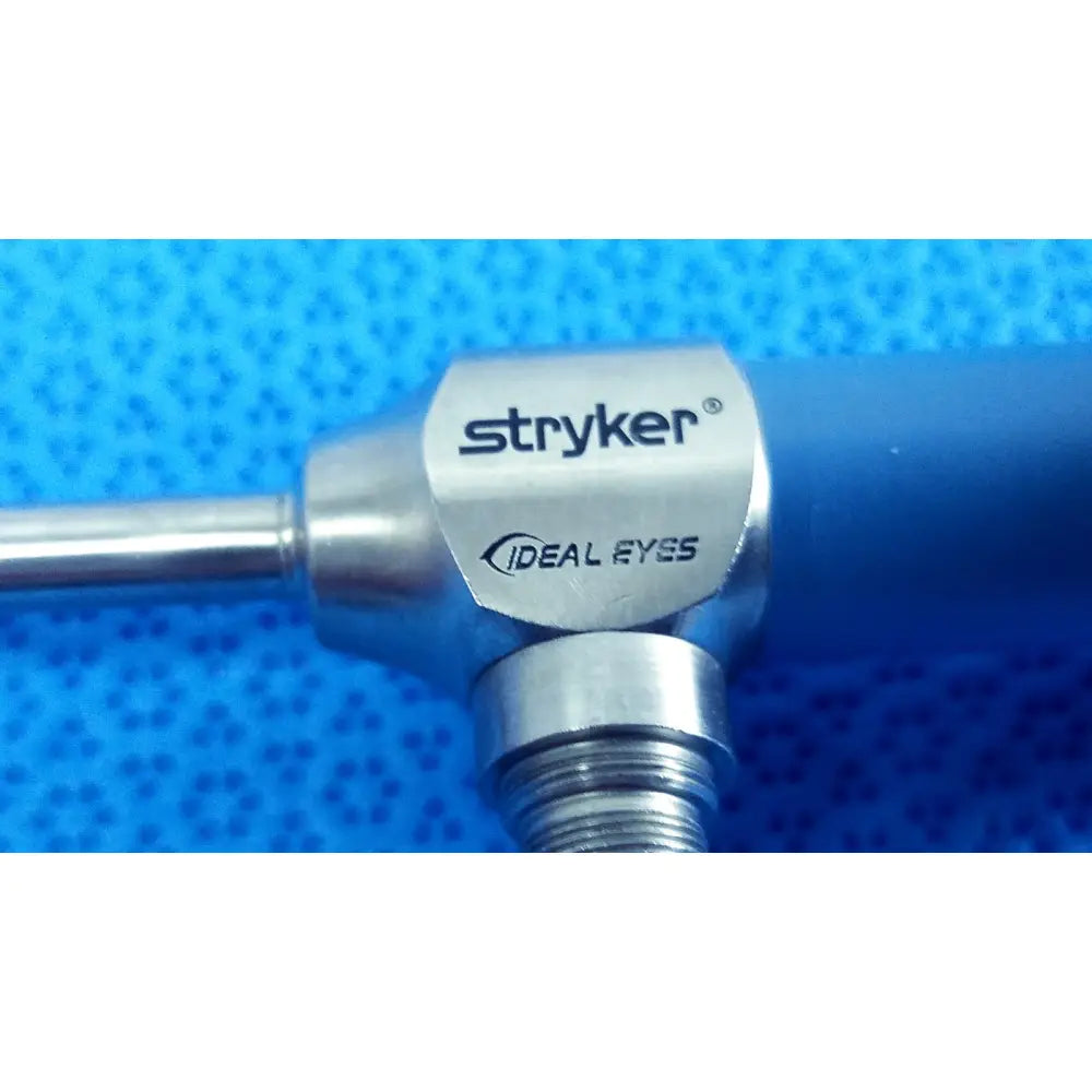Stryker ideal eyes 5mm autoclavable endoscope with metallic silver body and blue handle for surgical use